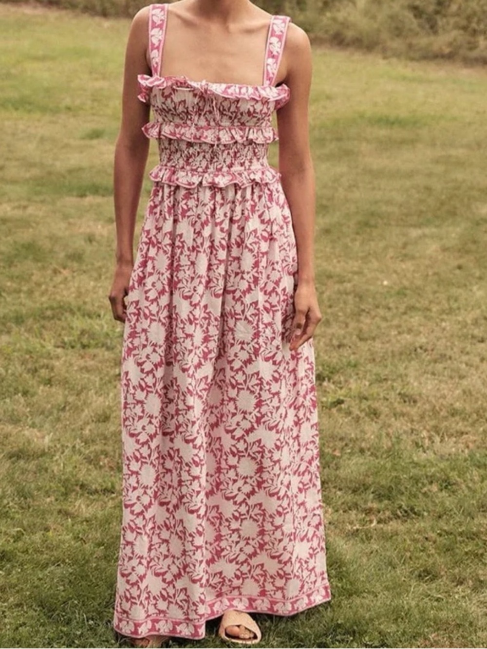 NWT Sayor Pink Floral Smocked Maxi Dress